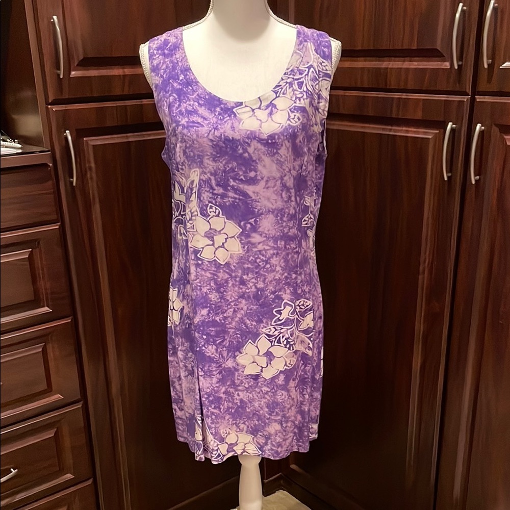 Vintage Purple and white Hawaiian Floral Print Dress